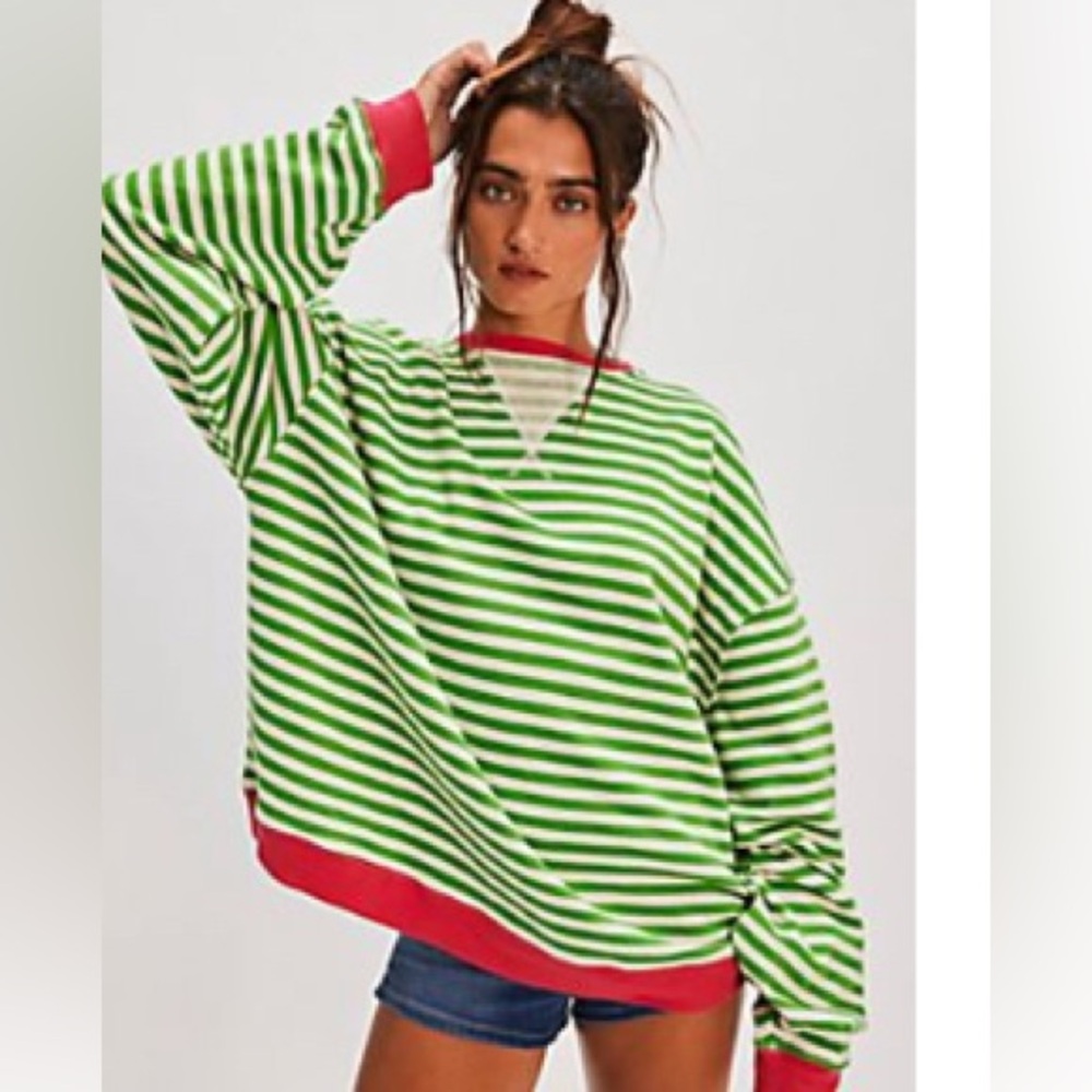We the Free Striped  Oversized Crewneck